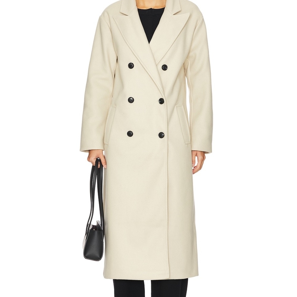 Elegant Scarlett Double-Breasted Long Coat in Oatmeal Color, Size Small